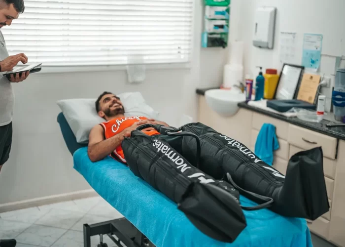 We use the latest rehab and recovery equipment. You can book in for a normatech recovery session, which can help reduce pain after training or after competitive evemts.